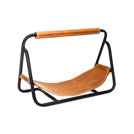 Contemporary Black with Hanging Leather Kindling Holder Luxury Home Decor Garden & Outdoor And Gifts