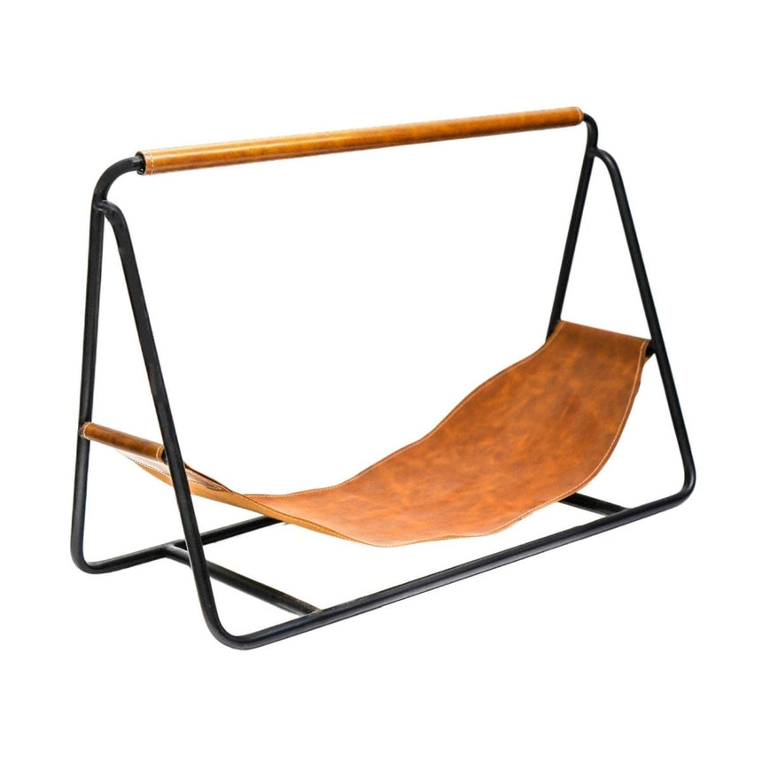 Contemporary Black with Hanging Leather Log Holder Luxury Home Decor Garden & Outdoor And Gifts