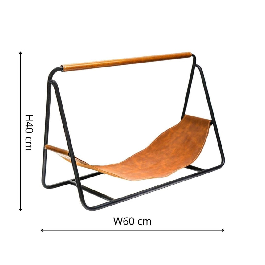 Contemporary Black with Hanging Leather Log Holder Luxury Home Decor Garden & Outdoor And Gifts