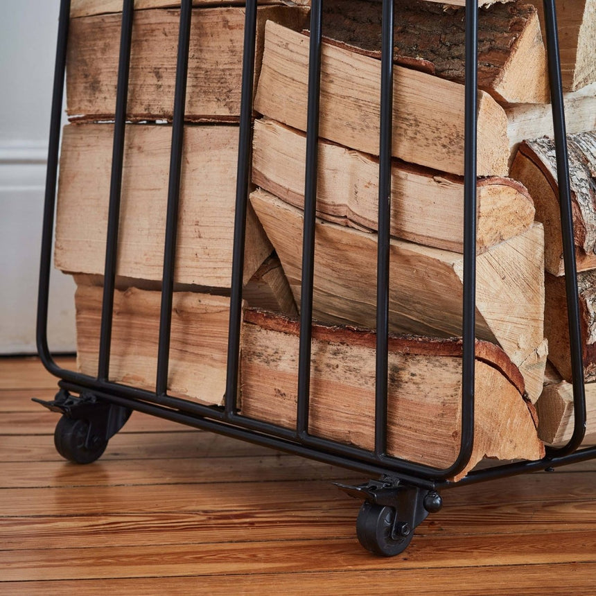 Contempory Leather Handle Log Trolley H100cm W49cm Luxury Home Decor Garden & Outdoor And Gifts