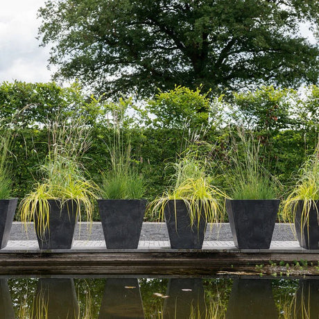 Ella Outdoor Medium Planter Black Stone Finish - Frost Resistant, Built - in Drainage Quality Home Decor Garden & Outdoor Living and Gifts