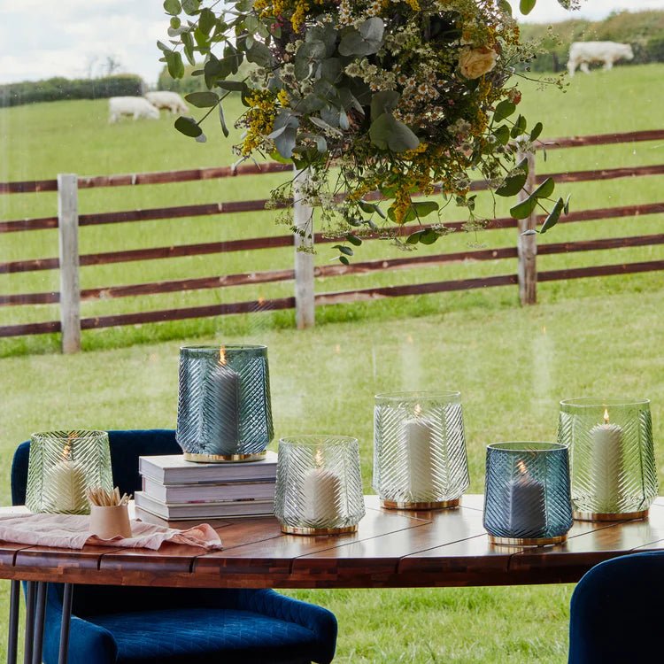 Embossed Votive Glass Candle Holder - Clear Grey With Tapered Neck Luxury Home Decor Garden & Outdoor And Gifts