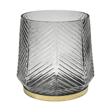 Embossed Votive Glass Candle Holder - Clear Grey With Tapered Neck Luxury Home Decor Garden & Outdoor And Gifts