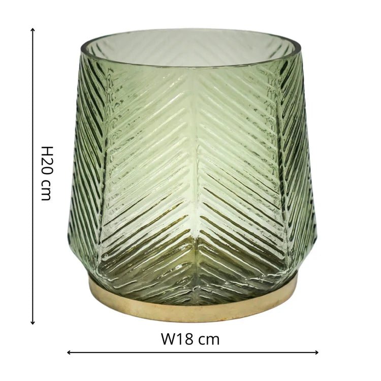 Embossed Votive Glass Candle Holder - Forest Green With Tapered Neck Luxury Home Decor Garden & Outdoor And Gifts