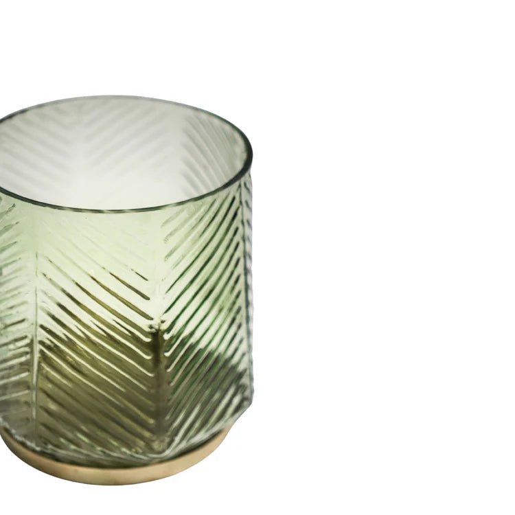 Embossed Votive Glass Candle Holder - Forest Green With Tapered Neck Luxury Home Decor Garden & Outdoor And Gifts