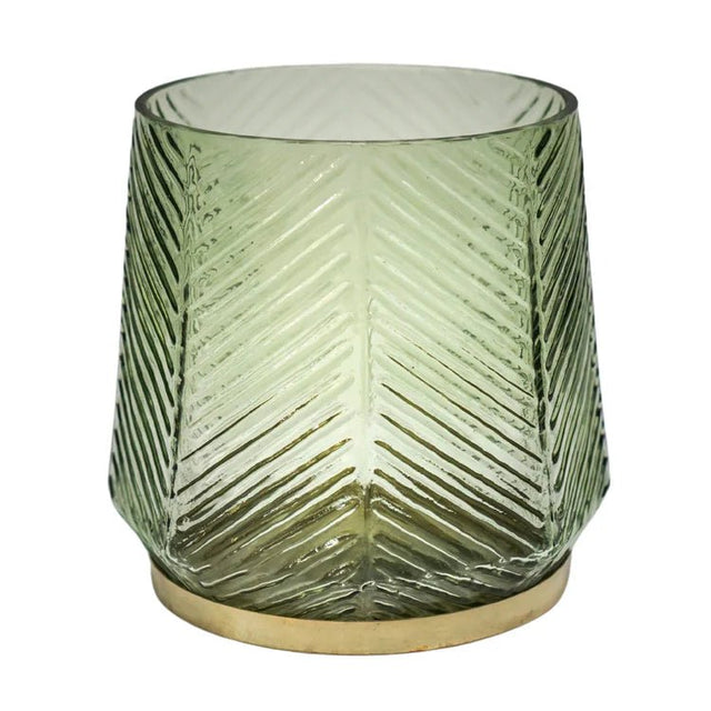 Embossed Votive Glass Candle Holder - Forest Green With Tapered Neck Luxury Home Decor Garden & Outdoor And Gifts