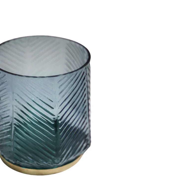 Embossed Votive Glass Candle Holder - Ocean Blue With Tapered Neck Luxury Home Decor Garden & Outdoor And Gifts