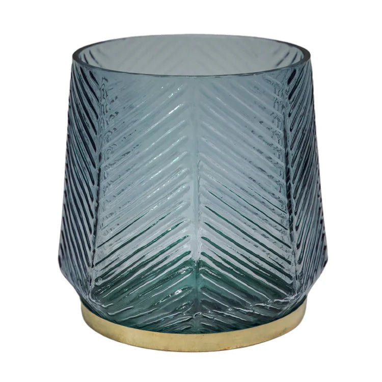 Embossed Votive Glass Candle Holder - Ocean Blue With Tapered Neck Luxury Home Decor Garden & Outdoor And Gifts
