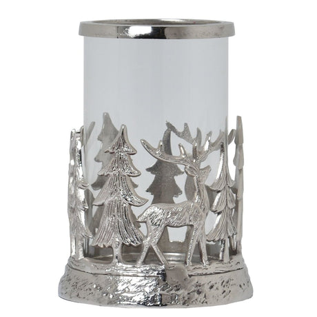 Enchanting Silver Forest Tableau Hurricane Lantern 28cm Tall Luxury Home Decor Garden & Outdoor And Gifts