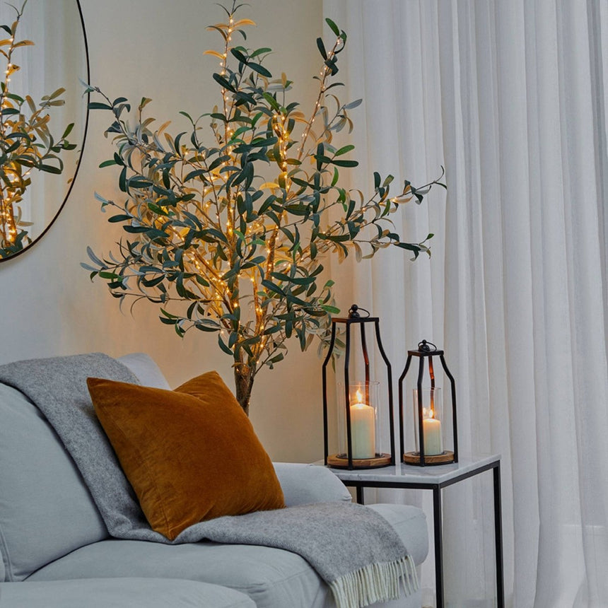 Felicity Circular Base Lantern in Acacia Wood/Black H44cm W20cm Luxury Home Decor Garden & Outdoor And Gifts