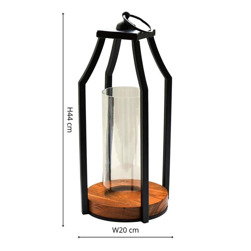 Felicity Circular Base Lantern in Acacia Wood/Black H44cm W20cm Luxury Home Decor Garden & Outdoor And Gifts