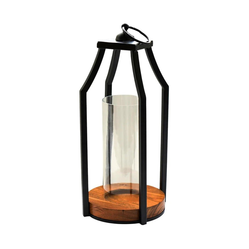 Felicity Circular Base Lantern in Acacia Wood/Black H44cm W20cm Luxury Home Decor Garden & Outdoor And Gifts