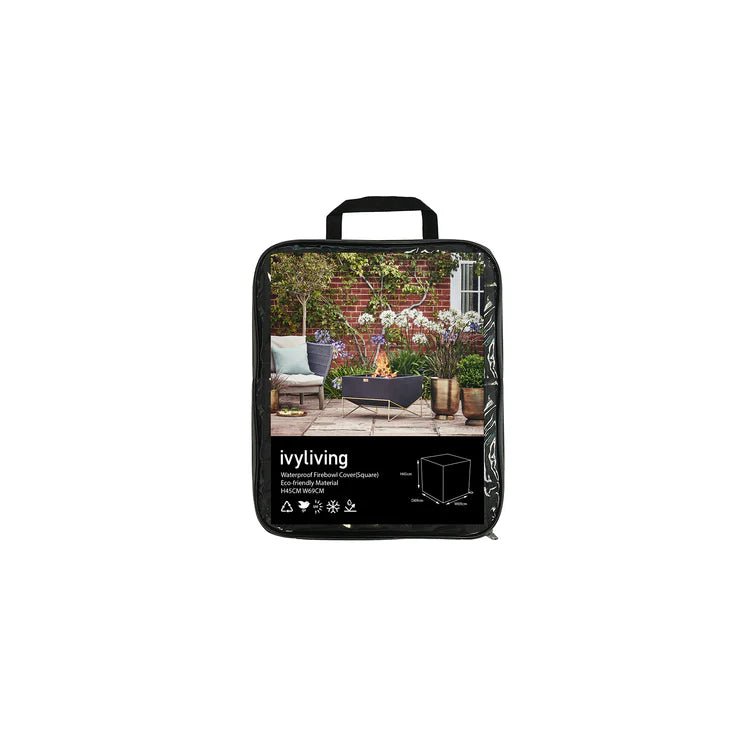 Fire Pit Square Cover Black w/Cord Toggles & Velcro Fasteners - Frost Resistant, UV Stable Quality Home Decor Garden & Outdoor Living and Gifts