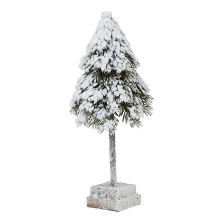 Forest Collection - Snow Clad Cedar Tree Decoration Ornament on Wood Block Stand - Large 40cm Tall Luxury Home Decor Garden & Outdoor And Gifts