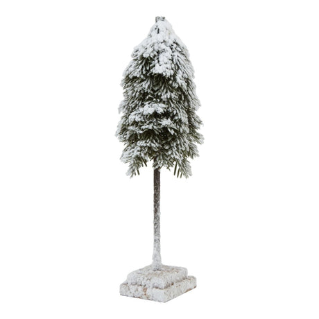 Forest Collection - Snow Clad Cedar Tree Decoration Ornament on Wood Block Stand - Small 30cm Tall Luxury Home Decor Garden & Outdoor And Gifts