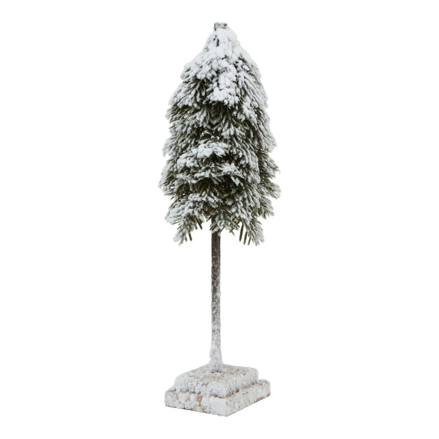 Forest Collection - Snow Clad Cedar Tree Decoration Ornament on Wood Block Stand - Small 30cm Tall Luxury Home Decor Garden & Outdoor And Gifts