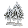 Forest Collection - Snow Clad Pair of Fir Trees In Wood Log - Decoration Ornament - Small 28cm Tall Luxury Home Decor Garden & Outdoor And Gifts