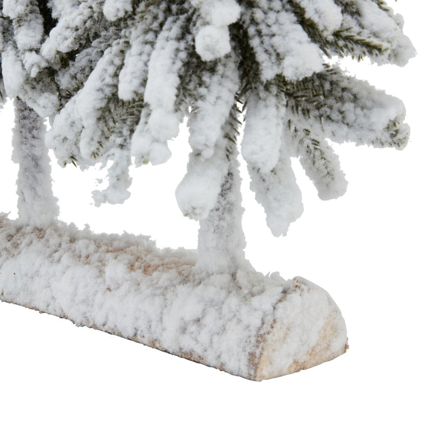 Forest Collection - Snow Clad Pair of Fir Trees In Wood Log - Decoration Ornament - Small 28cm Tall Luxury Home Decor Garden & Outdoor And Gifts