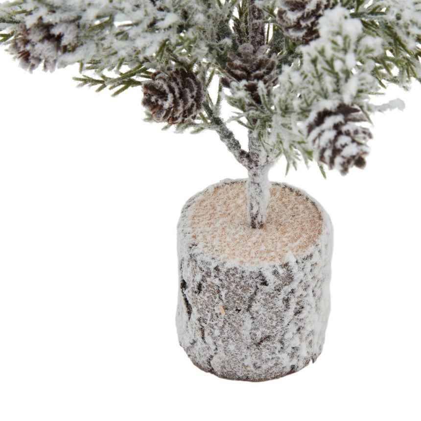 Forest Collection - Snow Covered Fir Tree With Pinecones In Wood Log Decoration Ornament - Small 30cm Tall Luxury Home Decor Garden & Outdoor And Gifts