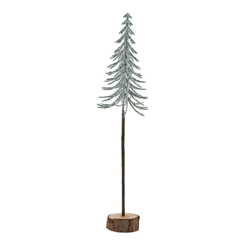 Forest Collection - Snow Covered Single Spindle Tree In Wood Log - Decoration Ornament - Large 35cm Tall Luxury Home Decor Garden & Outdoor And Gifts
