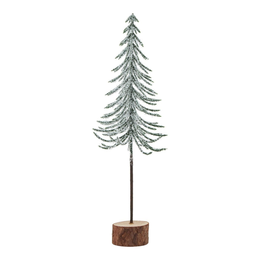 Forest Collection - Snow Covered Single Spindle Tree In Wood Log - Decoration Ornament - Small 25cm Tall Luxury Home Decor Garden & Outdoor And Gifts