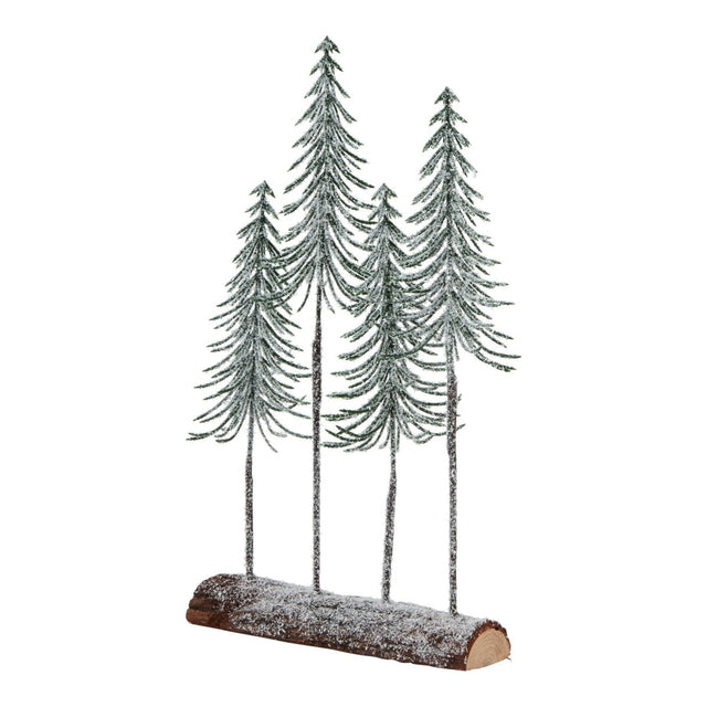 Forest Collection - Snow Covered Spindle Trees In Wood Log - Decoration Ornament - Medium 35cm Tall Luxury Home Decor Garden & Outdoor And Gifts