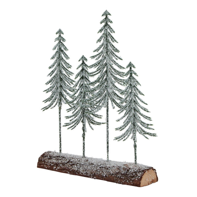 Forest Collection - Snow Covered Spindle Trees In Wood Log - Decoration Ornament - Small 25cm Tall Luxury Home Decor Garden & Outdoor And Gifts