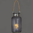 Frosted Grey Glass Lantern with Rope Detail and LED - Candle Lanterns UK Luxury Home Decor Garden & Outdoor And Gifts