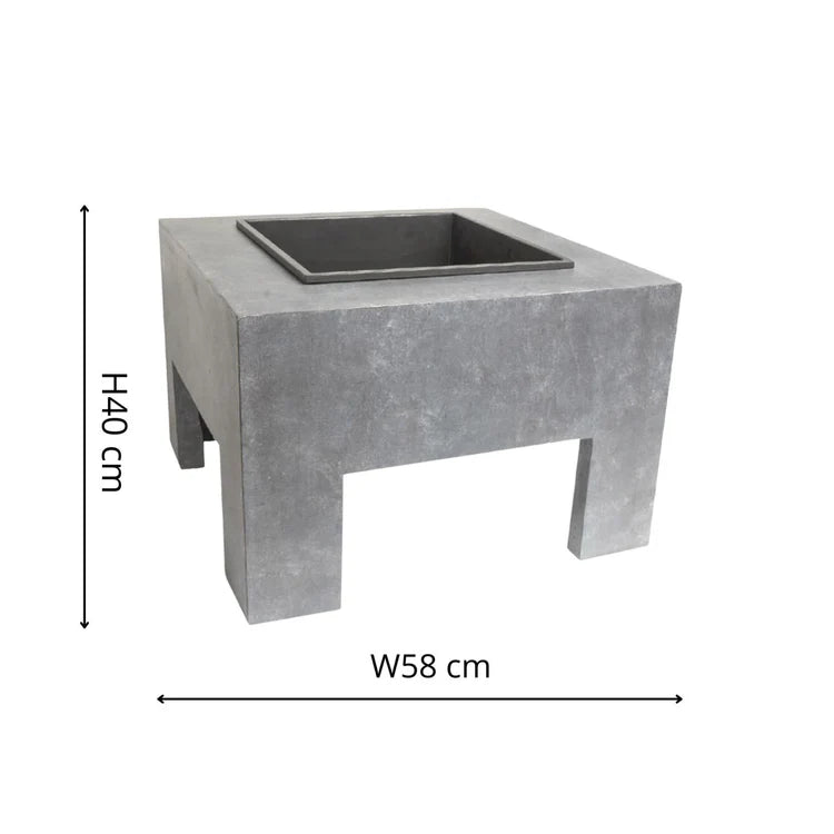 Garden Fire Pit/Bowl & Square Console Cement Grey & Black Steel - Frost Resistant UV Stable Quality Home Decor Garden & Outdoor Living and Gifts