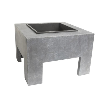 Garden Fire Pit/Bowl & Square Console Cement Grey & Black Steel - Frost Resistant UV Stable Quality Home Decor Garden & Outdoor Living and Gifts