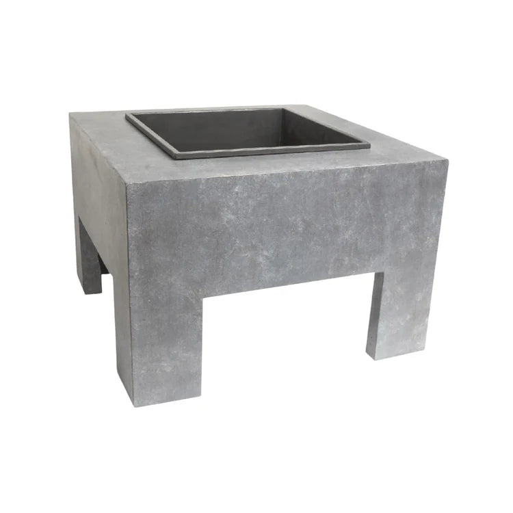 Garden Fire Pit/Bowl & Square Console Cement Grey & Black Steel - Frost Resistant UV Stable Quality Home Decor Garden & Outdoor Living and Gifts