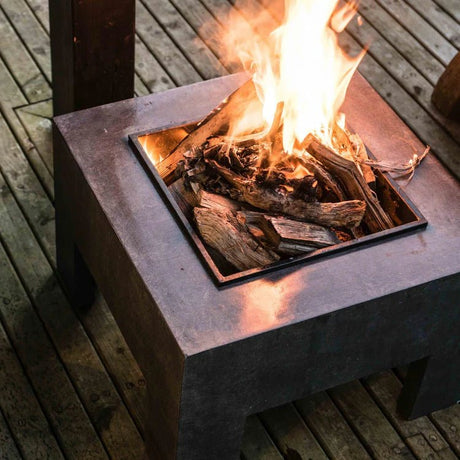 Garden Fire Pit/Bowl & Square Console Granite Grey & Black Steel - Frost Resistant UV Stable Quality Home Decor Garden & Outdoor Living and Gifts