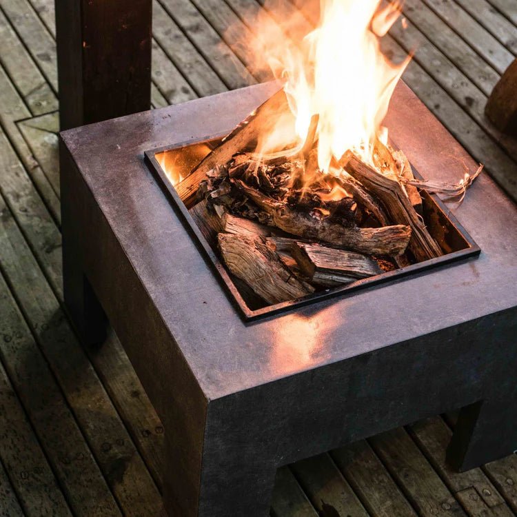 Garden Fire Pit/Bowl & Square Console Granite Grey & Black Steel - Frost Resistant UV Stable Quality Home Decor Garden & Outdoor Living and Gifts