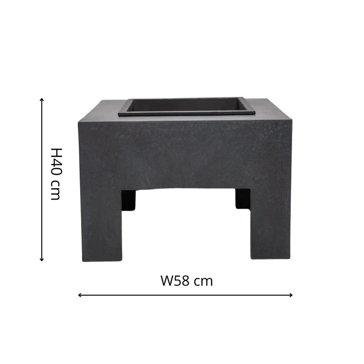 Garden Fire Pit/Bowl & Square Console Granite Grey & Black Steel - Frost Resistant UV Stable Quality Home Decor Garden & Outdoor Living and Gifts