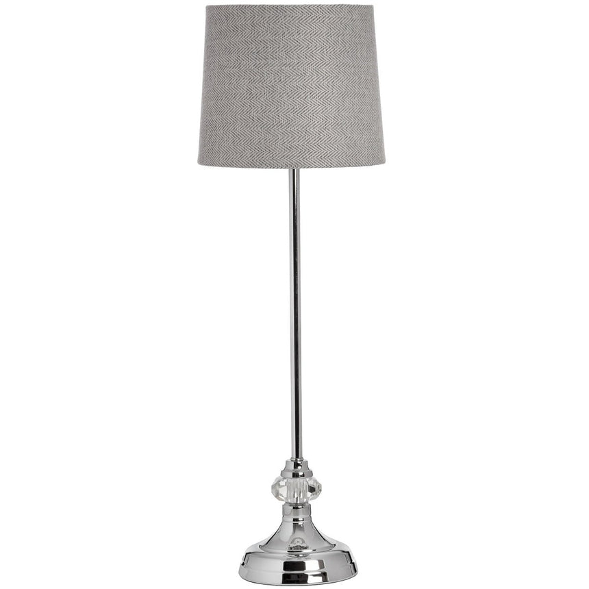 Genoa Hand - Cut Glass Chrome Table Lamp & Grey & White Herringbone Shade - Stylish Table Lamps UK Luxury Home Decor Garden & Outdoor And Gifts