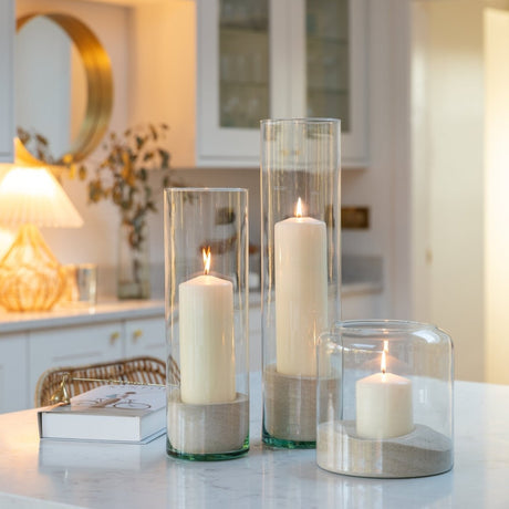 Glass Cylinder Lantern With Sand H26cm D12cm Luxury Home Decor Garden & Outdoor And Gifts