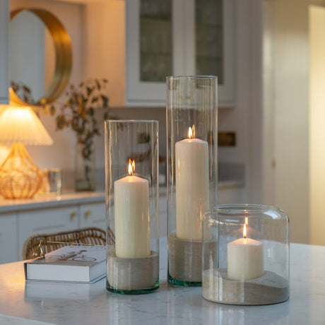 Glass Cylinder Lantern With Sand H26cm D12cm Luxury Home Decor Garden & Outdoor And Gifts