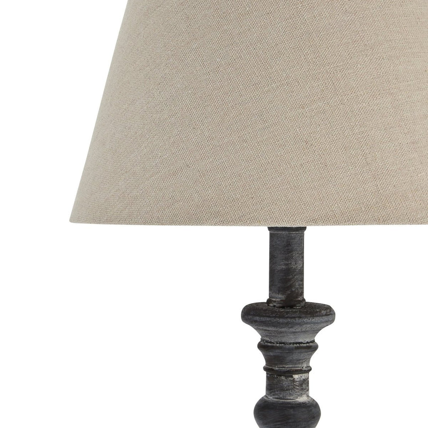 Grey - Washed Wood Incia Column Table Lamp & Linen Shade - Stylish Table Lamps UK Luxury Home Decor Garden & Outdoor And Gifts