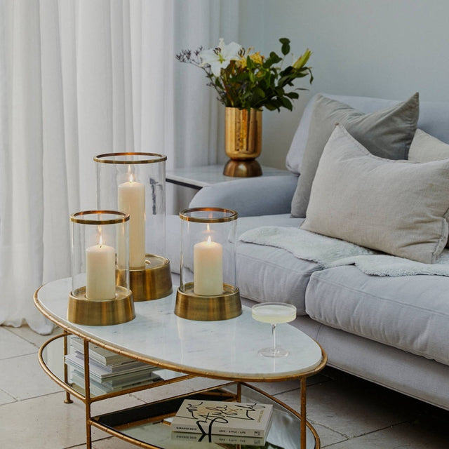 Hampton Hurricane Lantern in Antique Brass H28cm W18cm Luxury Home Decor Garden & Outdoor And Gifts