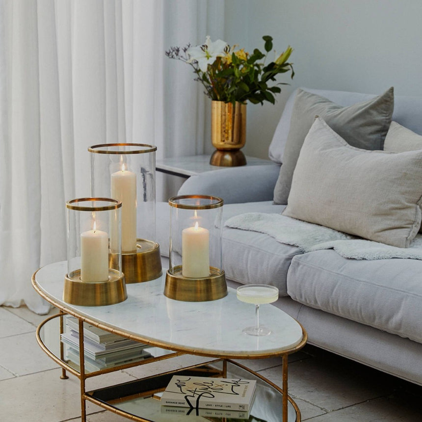 Hampton Hurricane Lantern in Antique Brass H40cm W24cm Luxury Home Decor Garden & Outdoor And Gifts