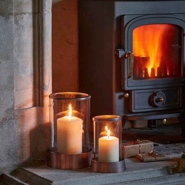 Hampton Hurricane Lantern in Copper H40cm W24cm Luxury Home Decor Garden & Outdoor And Gifts