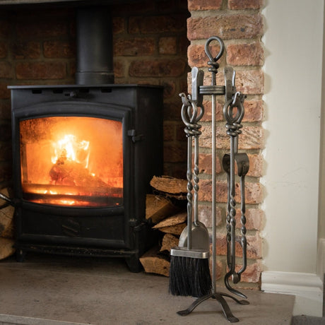 Silver Pewter Finish Hand Turned Loop Top Fireplace Companion Set - 4 Piece Luxury Home Decor Garden & Outdoor And Gifts