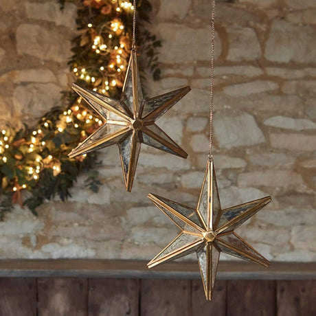 Hanging Antique Brass Mercury Glass Star H25Cm W25Cm D4.5Cm Luxury Home Decor Garden & Outdoor And Gifts