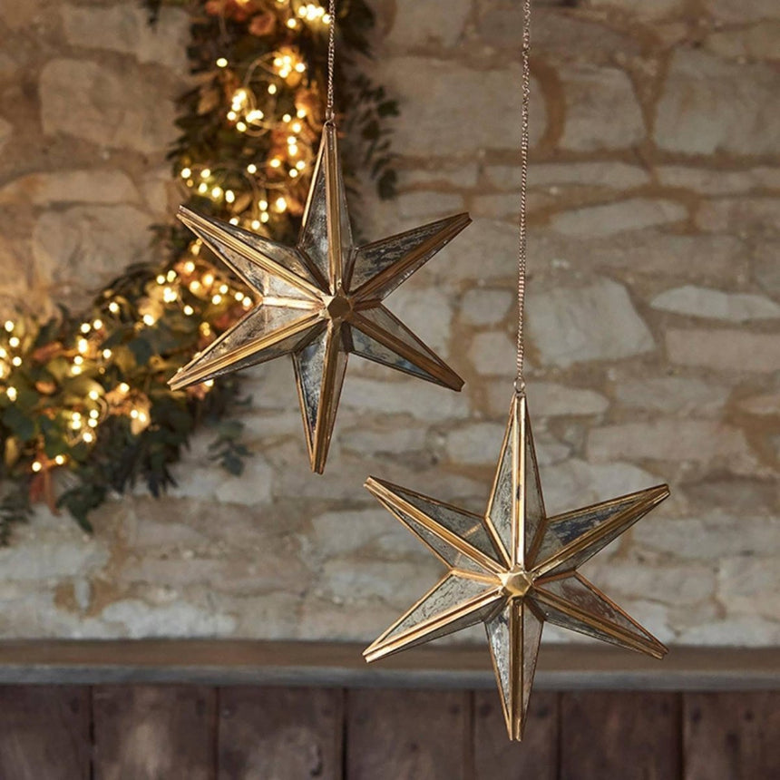 Hanging Antique Brass Mercury Glass Star H25Cm W25Cm D4.5Cm Luxury Home Decor Garden & Outdoor And Gifts