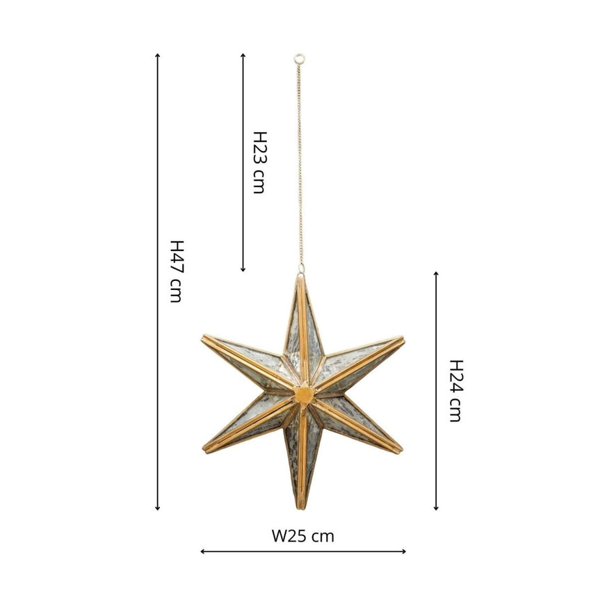 Hanging Antique Brass Mercury Glass Star H25Cm W25Cm D4.5Cm Luxury Home Decor Garden & Outdoor And Gifts