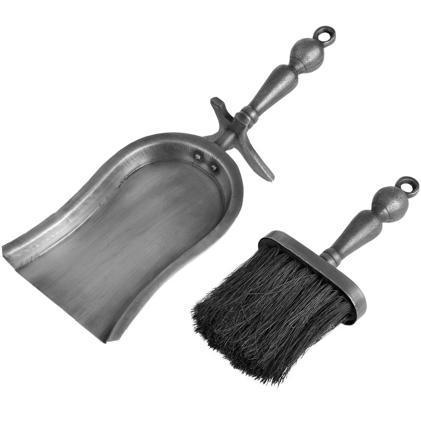 Fireplace Hearth Tidy In Antique Pewter Finish - Hand Brush and Shovel Luxury Home Decor Garden & Outdoor And Gifts