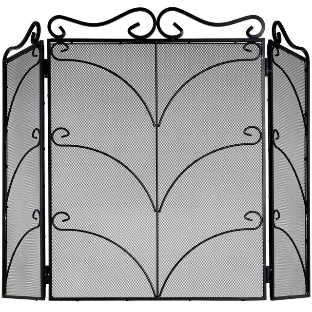 Large Black Heavy Duty 3 Fold Ornate Firescreen & Wood Stove Fire Guard Luxury Home Decor Garden & Outdoor And Gifts