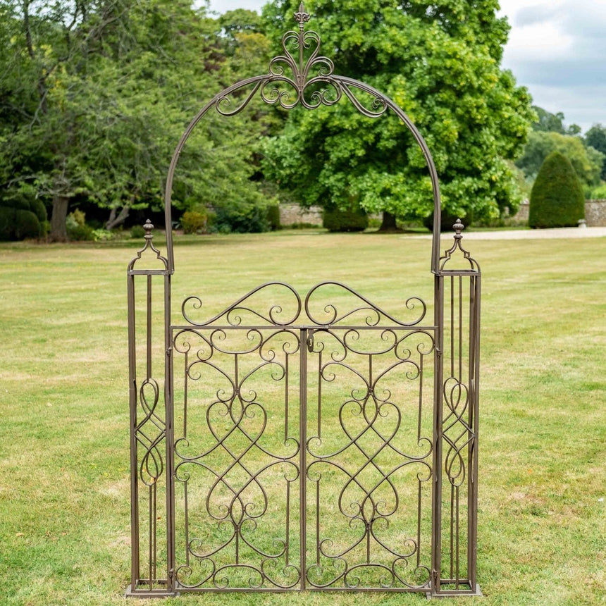 Heritage Garden Ornamental Gate With Arch - Brown Rusty Antique Finish Quality Home Decor Garden & Outdoor Living and Gifts