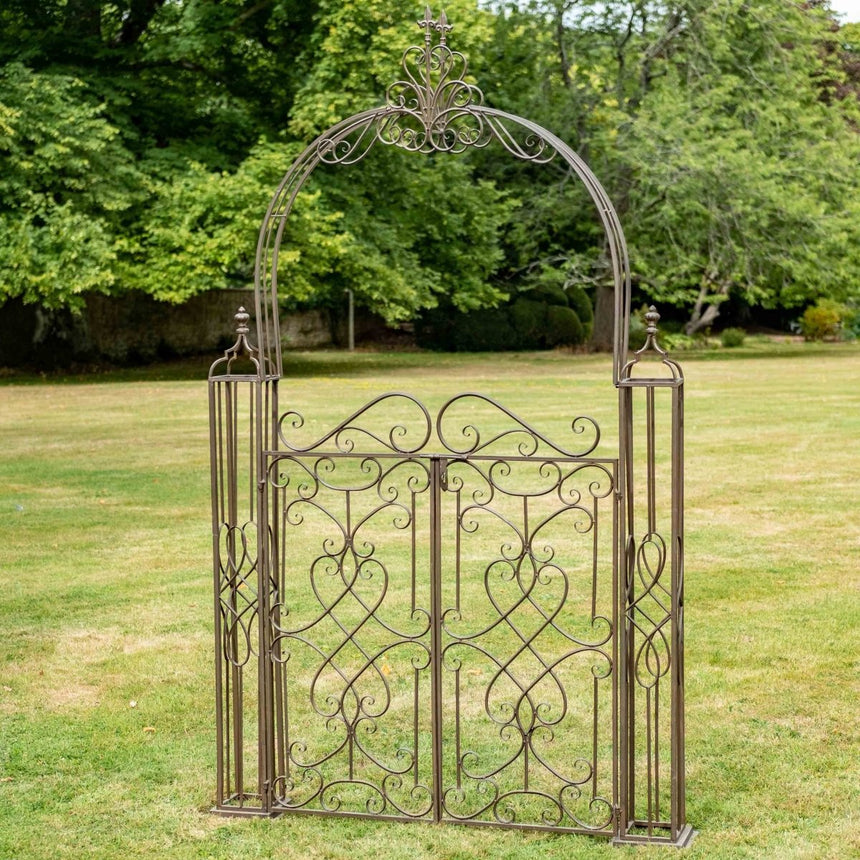 Heritage Garden Ornamental Gate With Arch - Brown Rusty Antique Finish Quality Home Decor Garden & Outdoor Living and Gifts