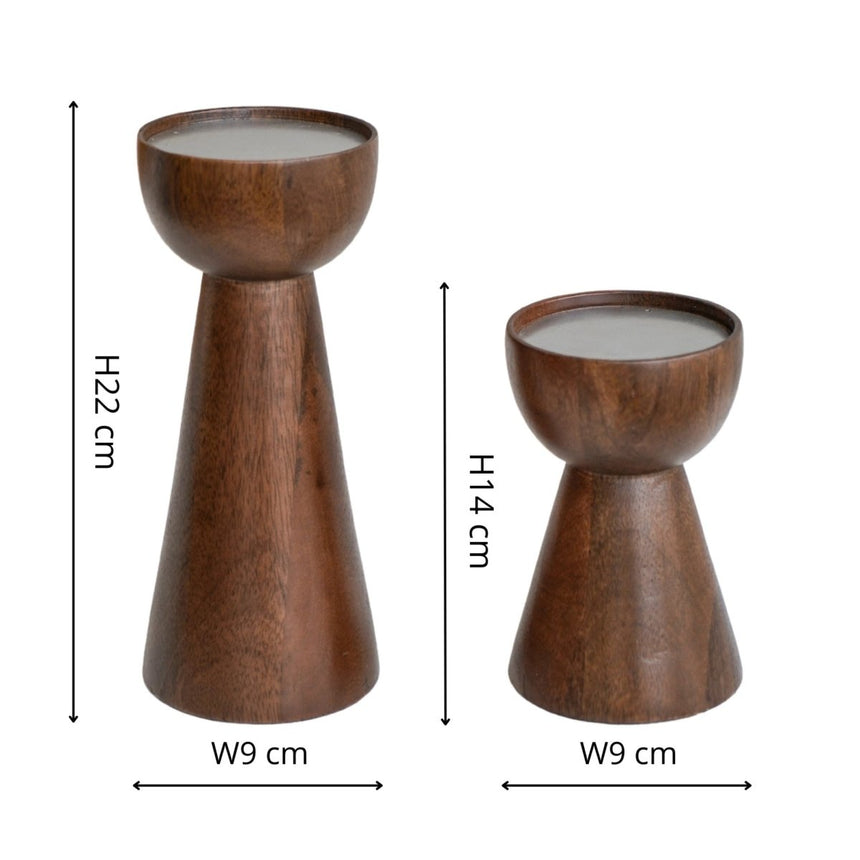 Ivyline - Harvey Walnut Wooden Candle Holders Set of 2 Luxury Home Decor Garden & Outdoor And Gifts